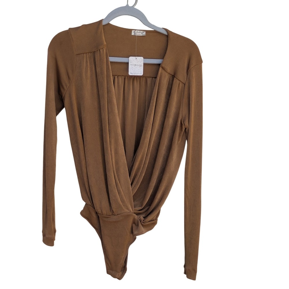 Free People Intimately Golden Nugget Draped Wrap Bodysuit OB1064738 Large NWT - Picture 2 of 5